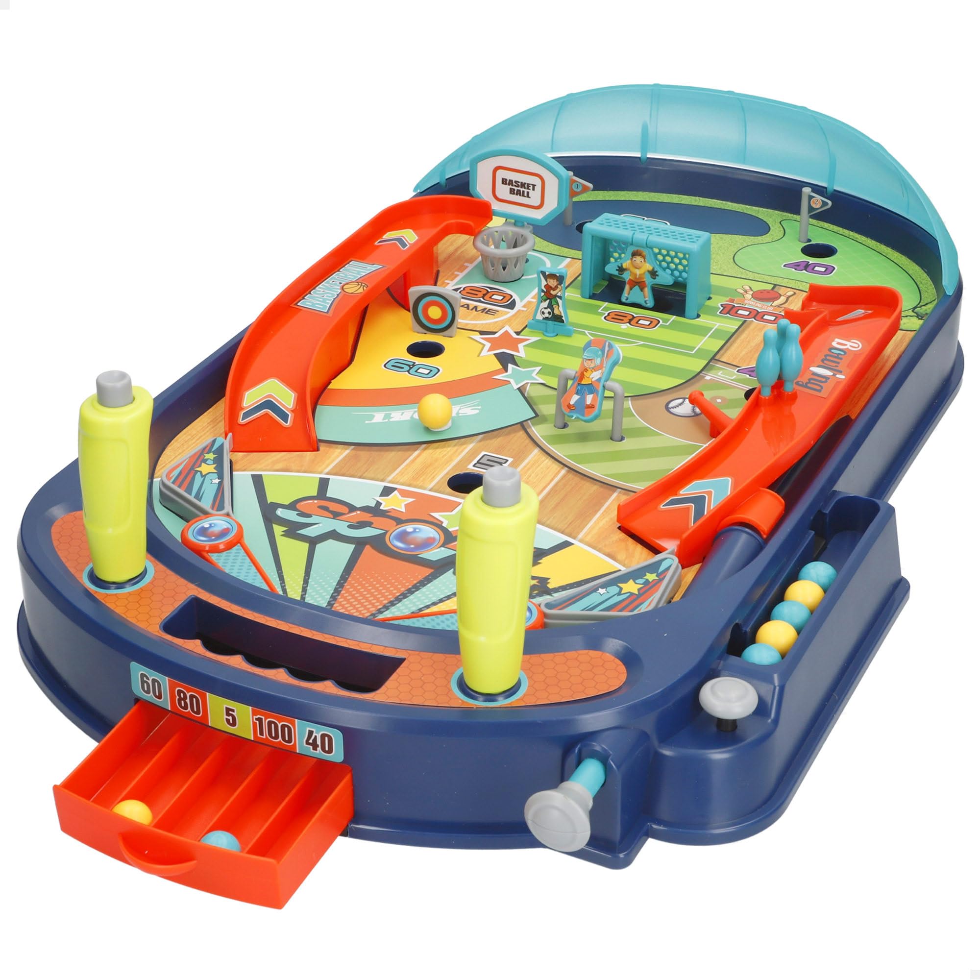 ColorBaby 47817 CB Games Pinball futbolín Interactivo, 29x47x12 cm, Fútbol, Bolos, Baloncesto, Golf, Incluye Bolas de Colores y Marcador, Juegos de Mesa niños 5 años, Puntería y Habilidad Manual