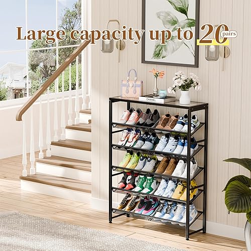 Miniatura 7 de Simple Trending Zapatero, organizador de zapatos de 6 niveles con capacidad para 25 pares, almacenamiento de zapatos de metal con estantes