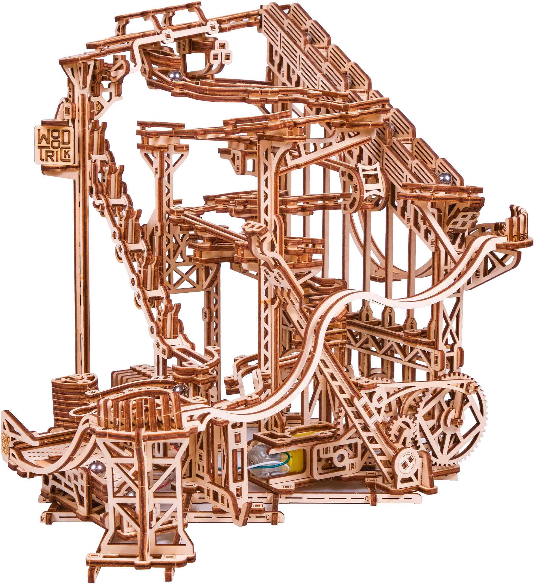 Wood Trick Wooden Marble Run Spiral 3D Puzzle for Adults and Children to Build - Electric Drive - Wooden Roller Coaster Model Kits for Adults and Teenagers to Build