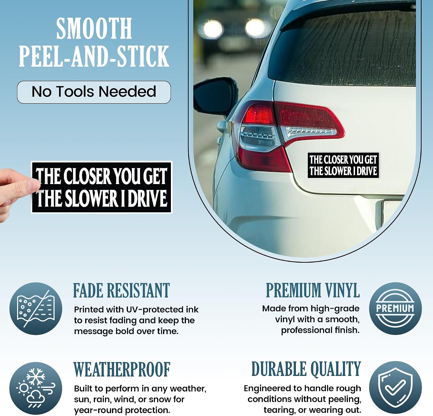 | (2 Pcs) Funny Car Stickers – 7" Wide – Do You Follow Jesus This Close Bumper Sticker & The Closer You Get The Slower I Drive Sticker. Strong Adhesive, Durable, Weatherproof