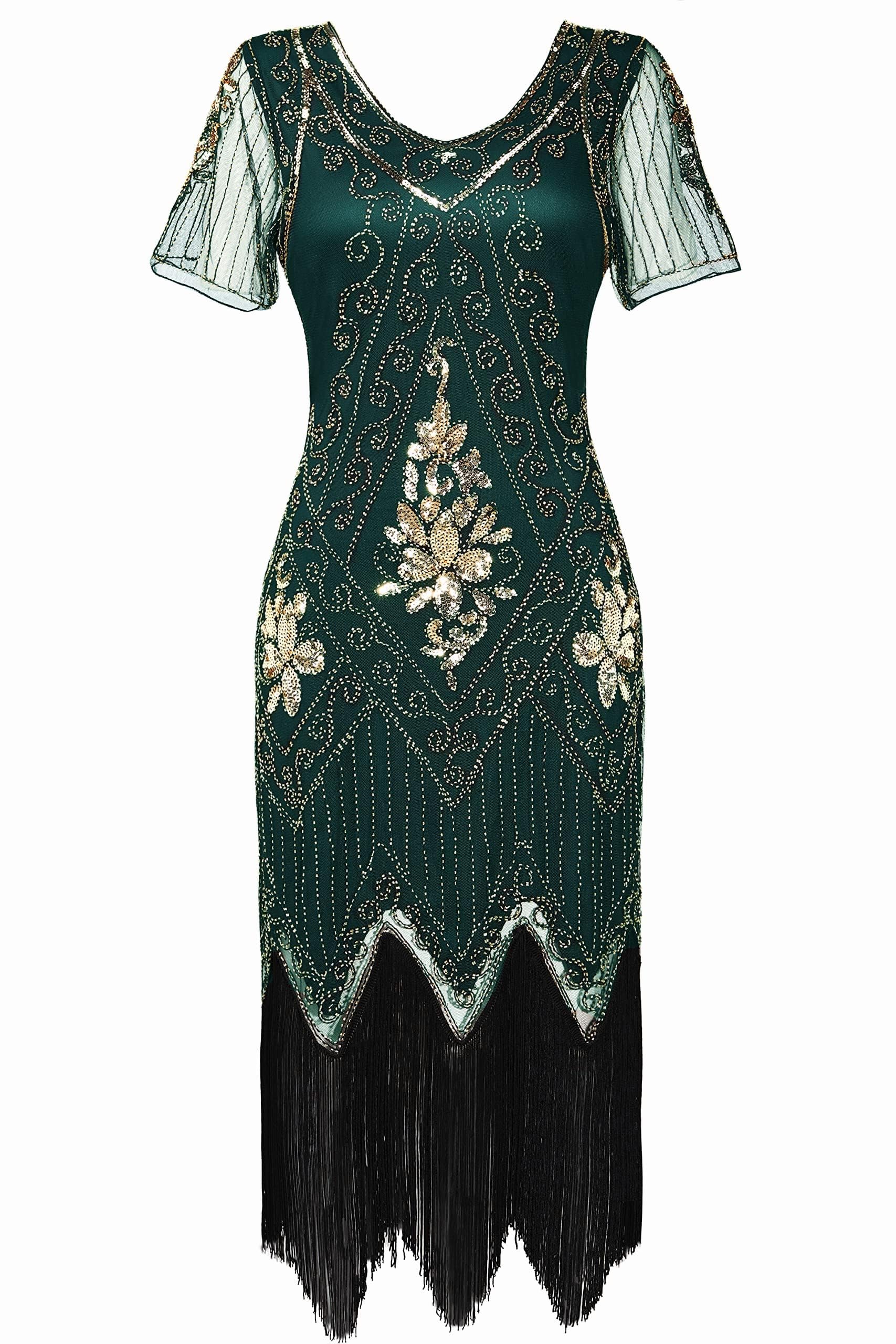 BABEYOND 1920s Robe Femme Flapper Robe Soirée Longue Robe Paillette Longue Robe Perlée Gatsby Robe Élégante Vintage 1920s Party Fête Bal Soirée(Noir