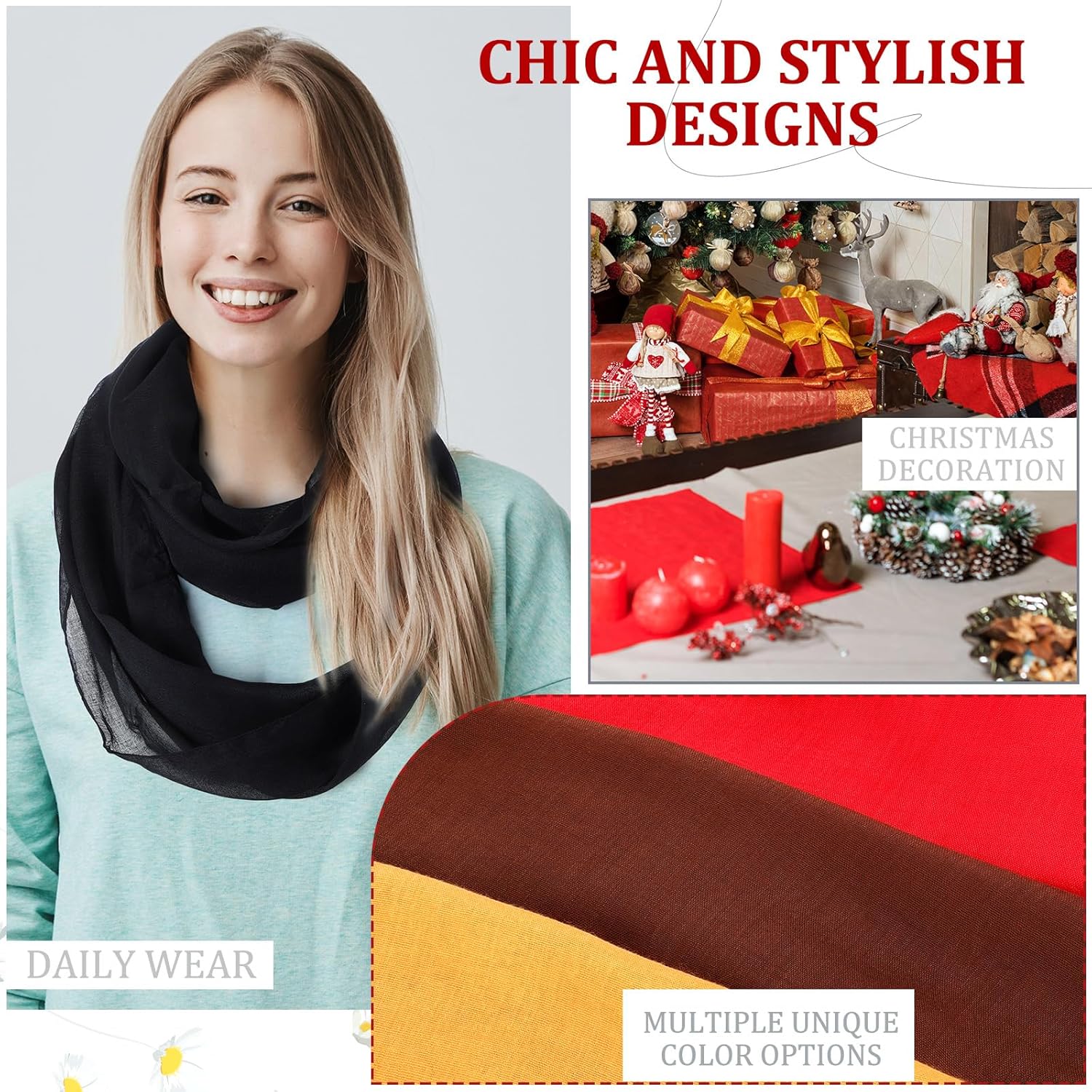 Handepo 6 Pcs Women Infinity Scarf Solid Color Lightweight Loop Scarf Winter Soft Neck Warmer for Women Men - Image 6