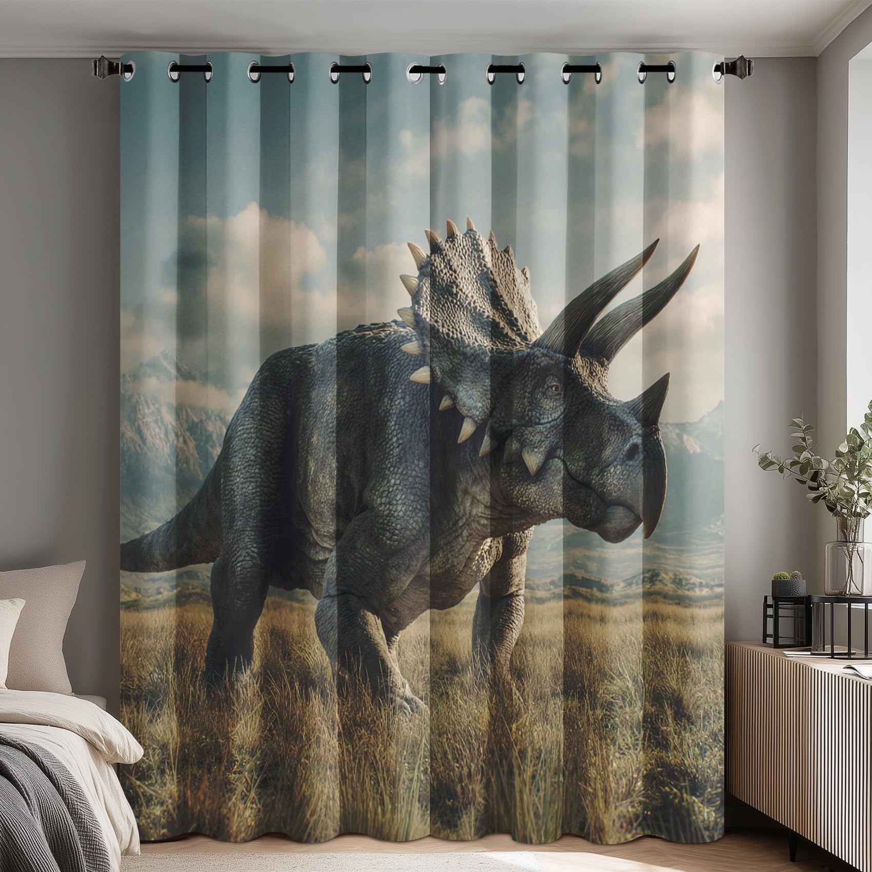 Rideau occultant tricératops thermique anti froid pour chambre enfant et salon