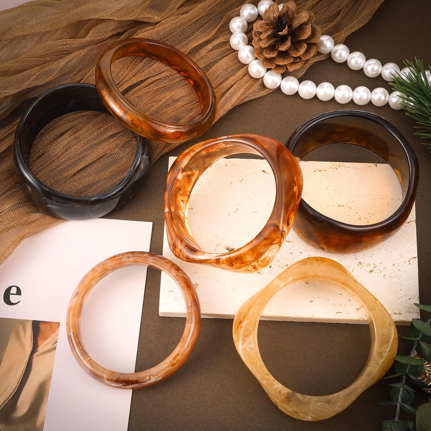 6 Pcs Acrylic Resin Chunky Bangle Bracelets Geometric Cuff Wide Wristband Bracelet Thick Acetate Jewelry Statement Jewelry Set for Women Gift - Image 5