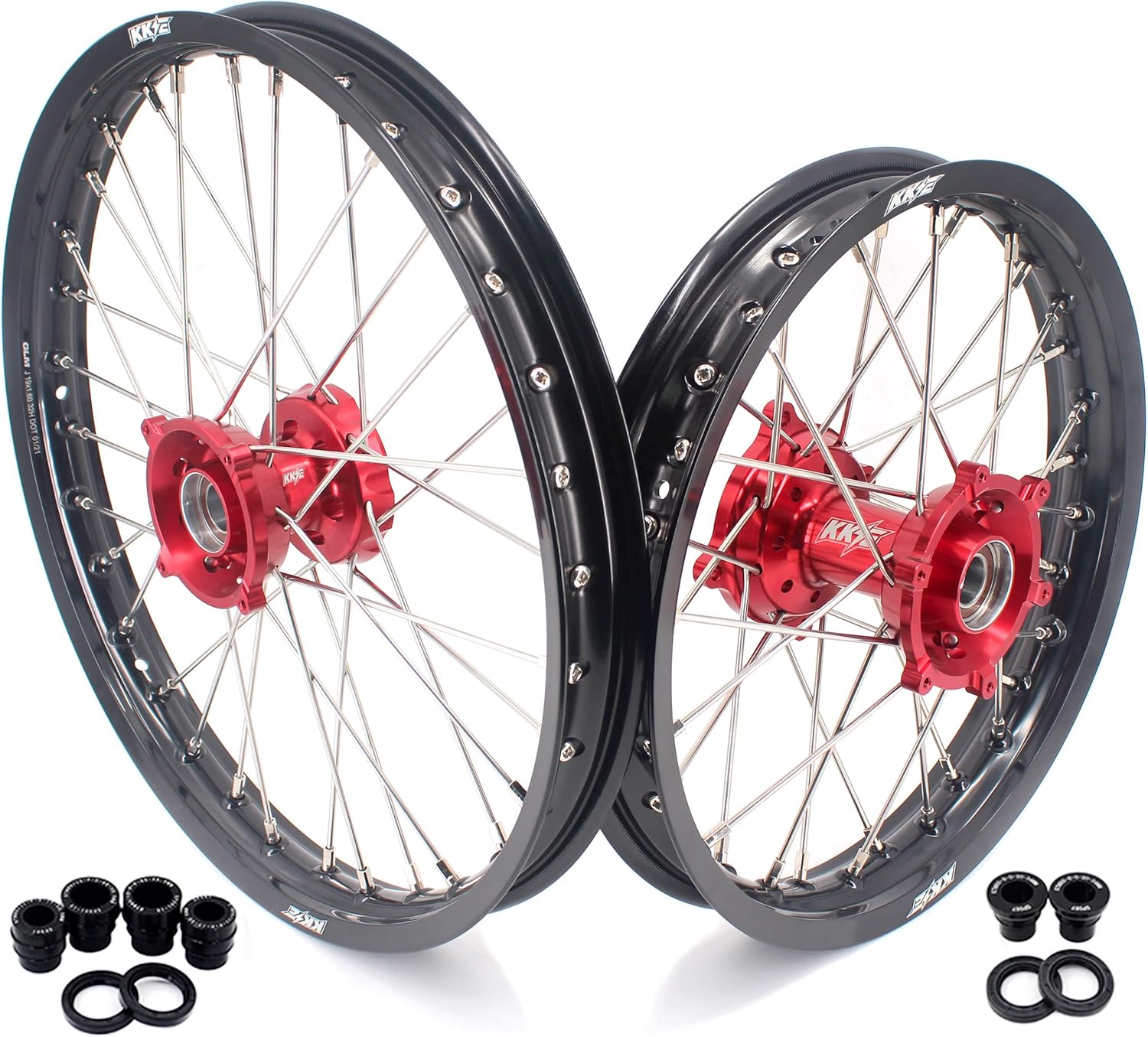KKE 1.4x17''/1.6x14'' Kid's Small Spoked Wheels Rims Set Compatible with KTM85 SX 2003-2020 Red Mini Hub