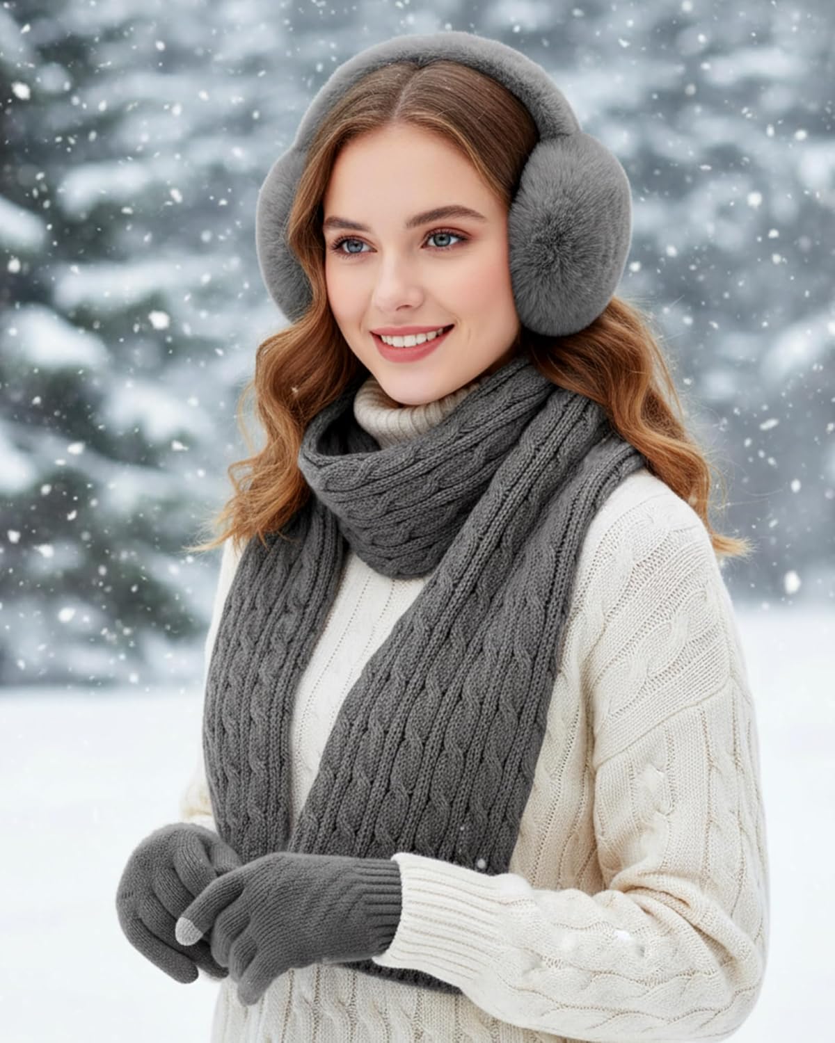 Geyoga 6 Pcs Winter Warm Set for Women Warm Beanies Hats Touchscreen Gloves Long Scarf Ear Muffs Socks Winter Gifts for Women - Image 6