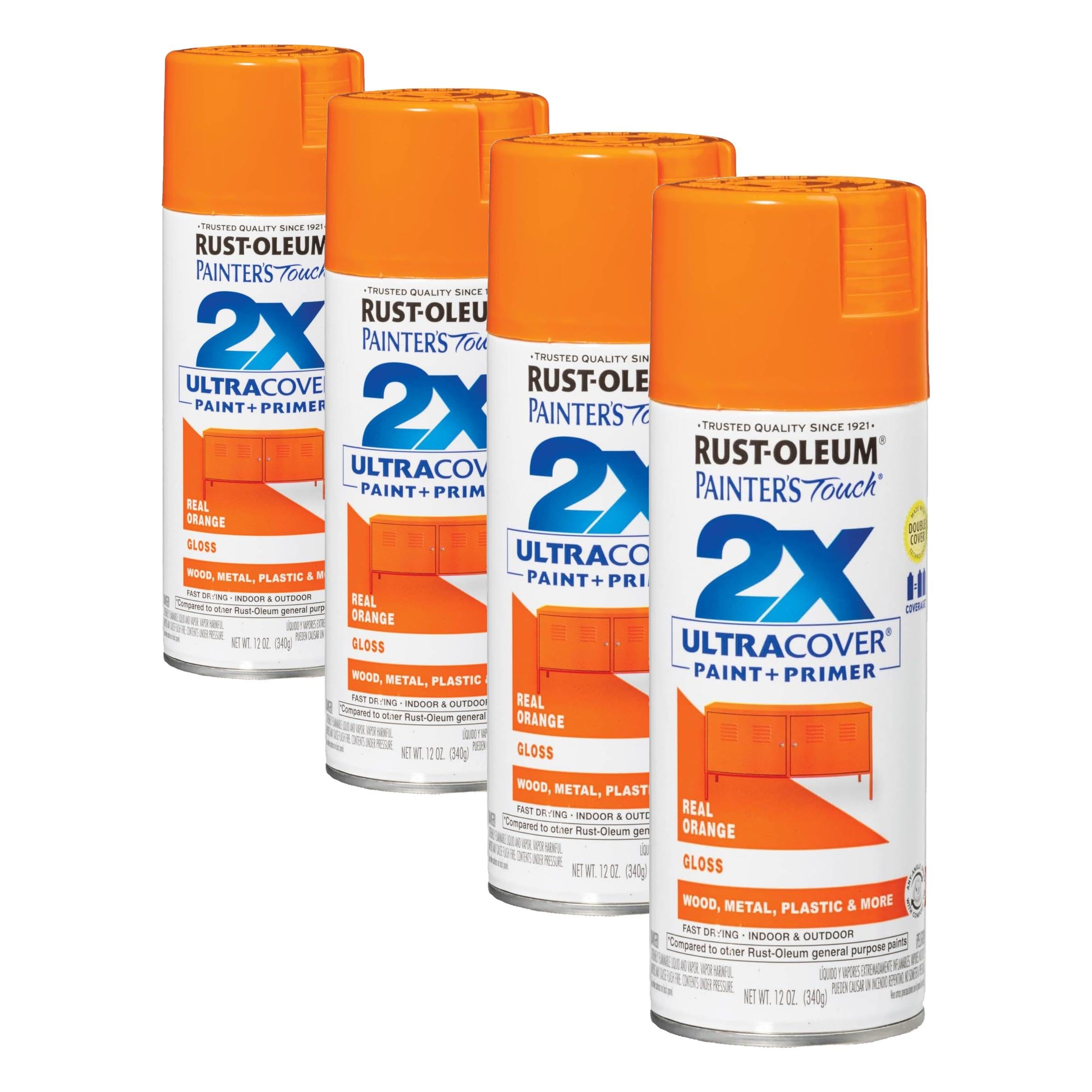 Rust-Oleum 334043 Painter's Touch 2X Ultra Cover Spray Paint, 12 oz, Gloss Real Orange (Pack of 4)
