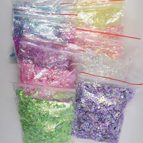 Miniatura 5 de AddFavor Kit de lentejuelas holográficas con purpurina de uñas de 8 colores brillantes hexagonales, polvo fino, estrella, mezcla de copos gruesos