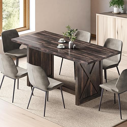 DWVO Mesa de comedor grande de 70.8 pulgadas para 6 a 8 personas, estilo industrial de roble rústico, rectangular, para apartamento, comedor,