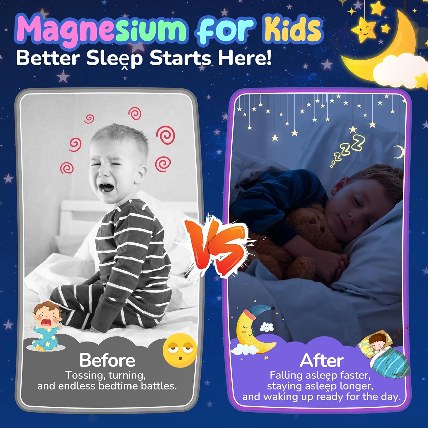 Kids Magnesium Glycinate Gummies + Calcium + Omega 3 - Kids Sleep & Calm Gummies, Melatonin Free Magnesium Gummies + L-theanine, B6, D3 & K2, Zinc, C for Restful Sleep, Bones, Brain & Immunity, 2 Pack - Image 7