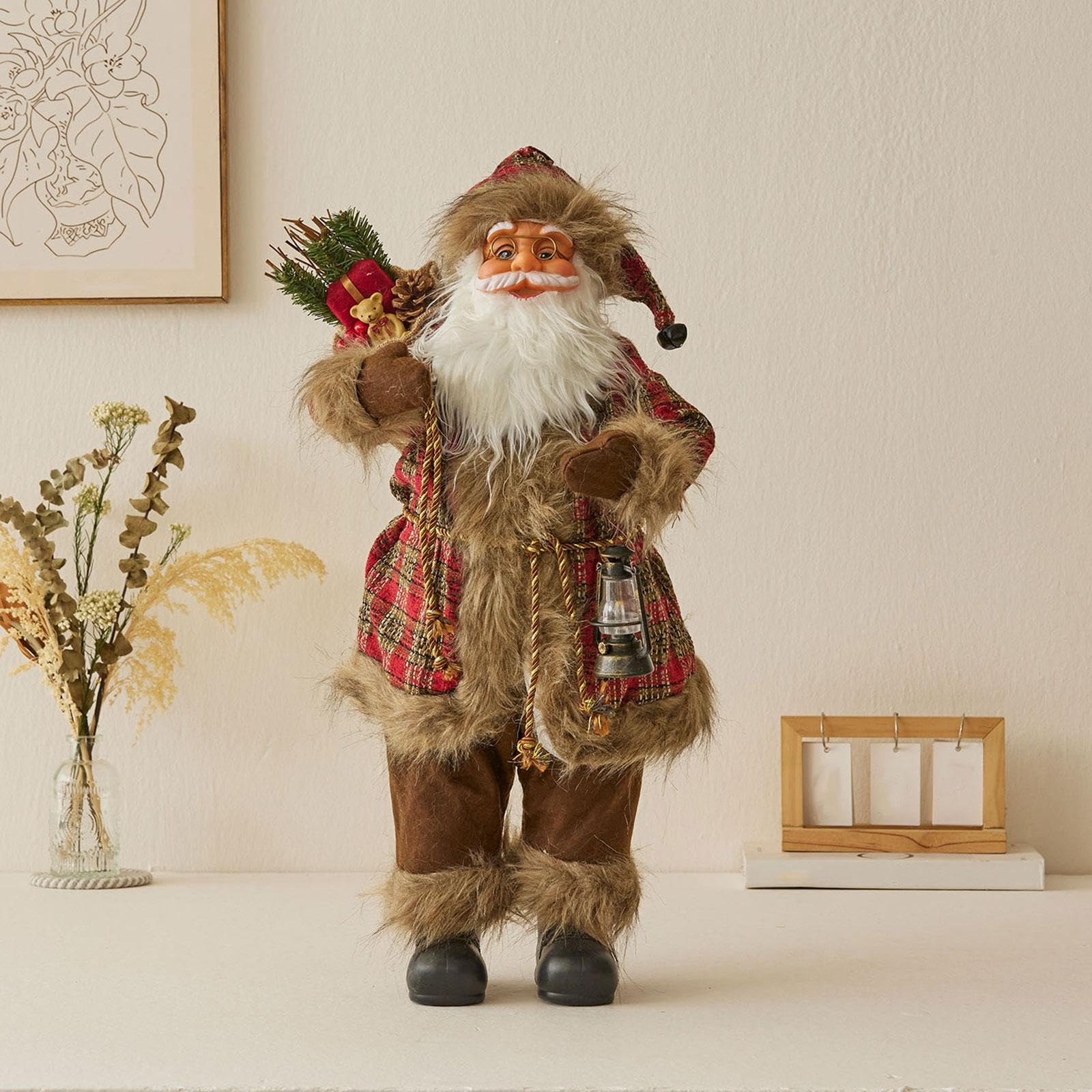 Figura de muñeco de Papá Noel 2024 Estatua de Oficina navideña Escultura de Papá Noel para Mesa, 60 Cm de Alto
