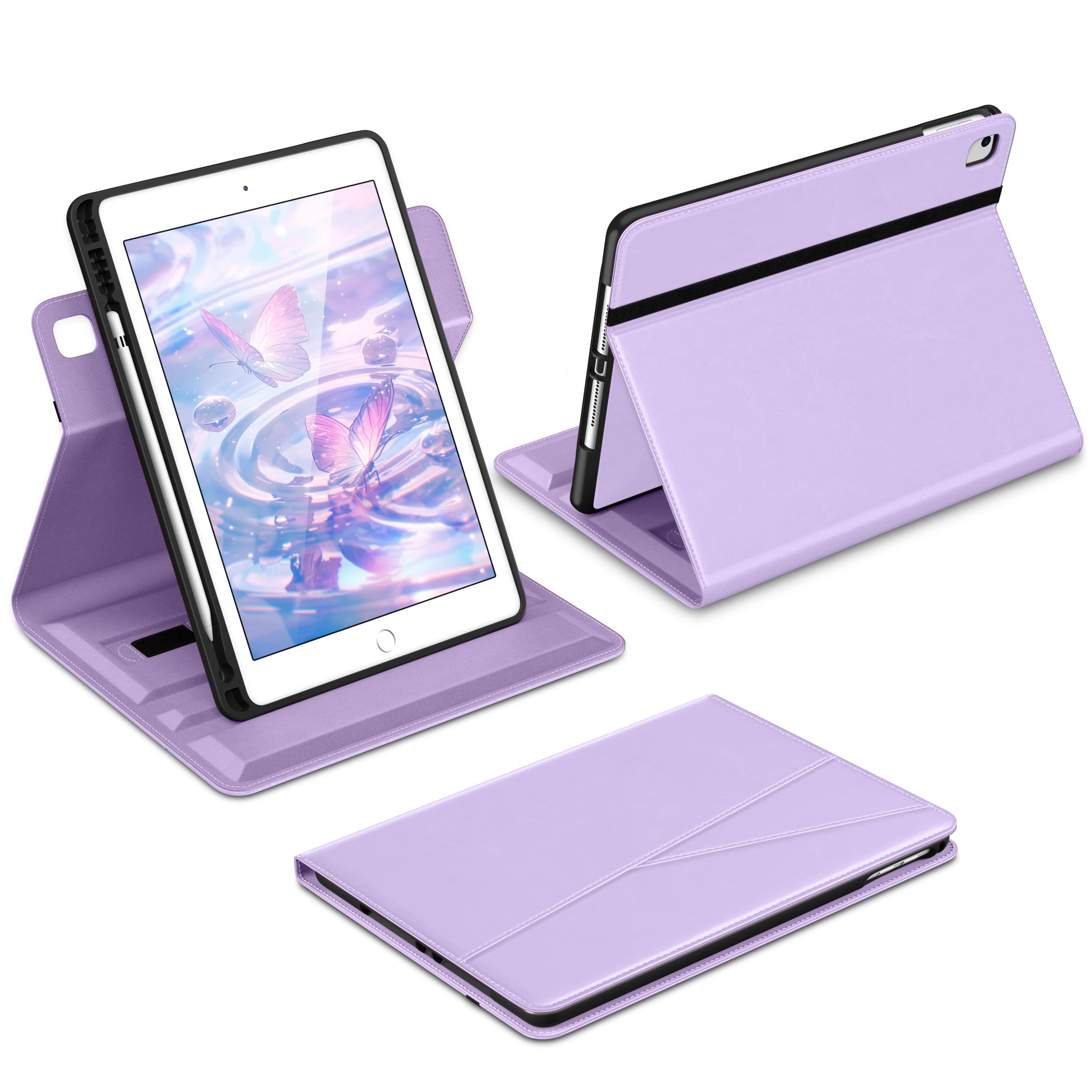 DTTO for iPad 6th / 5th Generation 9.7 Inch (2018/2017), iPad Air 2 / Air 1 Case, 360 Degree Rotating Premium Leather Folio Stand Cover with Pencil