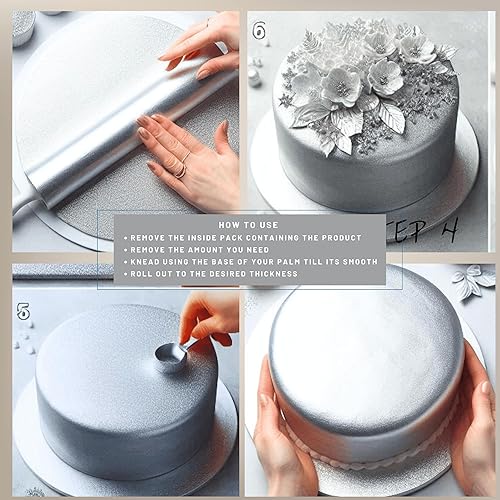 Miniatura 6 de Confect Fondant for Cakes Chefs Choice for Cake Decorating Shimmering Silver Metallic Fondant 8.82 Oz Dorado champán