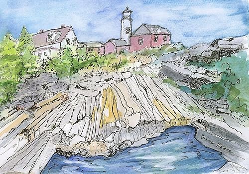 Pemaquid Point Lighthouse Tidal Pool, New Harbor, Maine. Diana Hertz - Impresiones artísticas de acuarela mate (8 x 10)