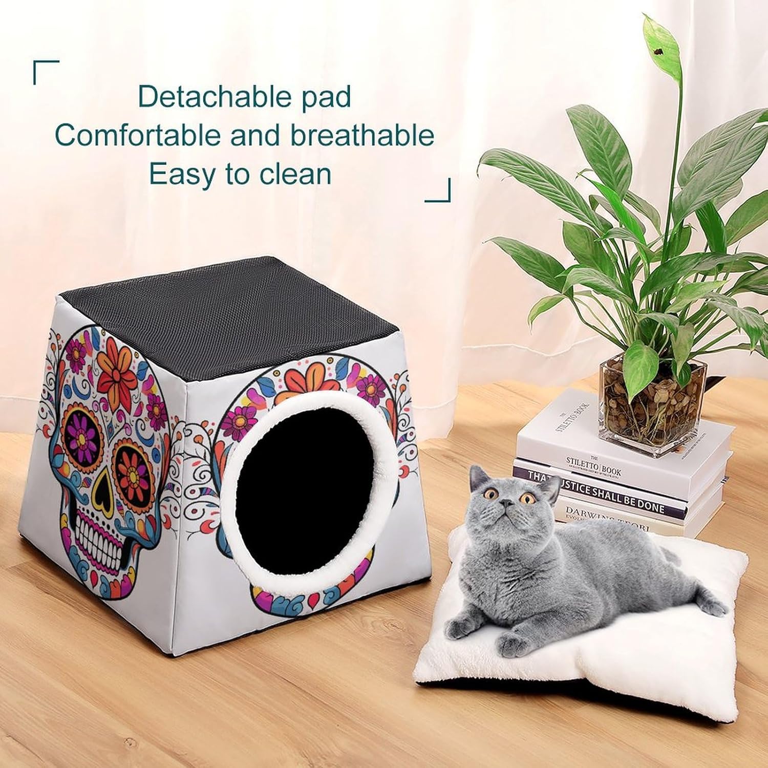 Pet Sleeping Nest Bed, Sugar Skull Printed Dog House Cat Nest, Winter Pet House are Suitable for Most Cats, Dogs, and Other Small Pets