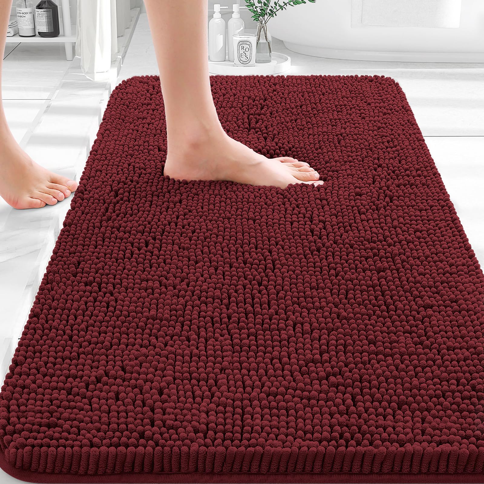 OLANLY Bathroom Rugs 35x24, Extra Soft Absorbent Chenille Bath Rugs | Andorra Red-Brown, Quick-Drying Rubber Backing, Washable Bath Mat for Bathroom Floor, Tub and Shower, Home Decor Accessories