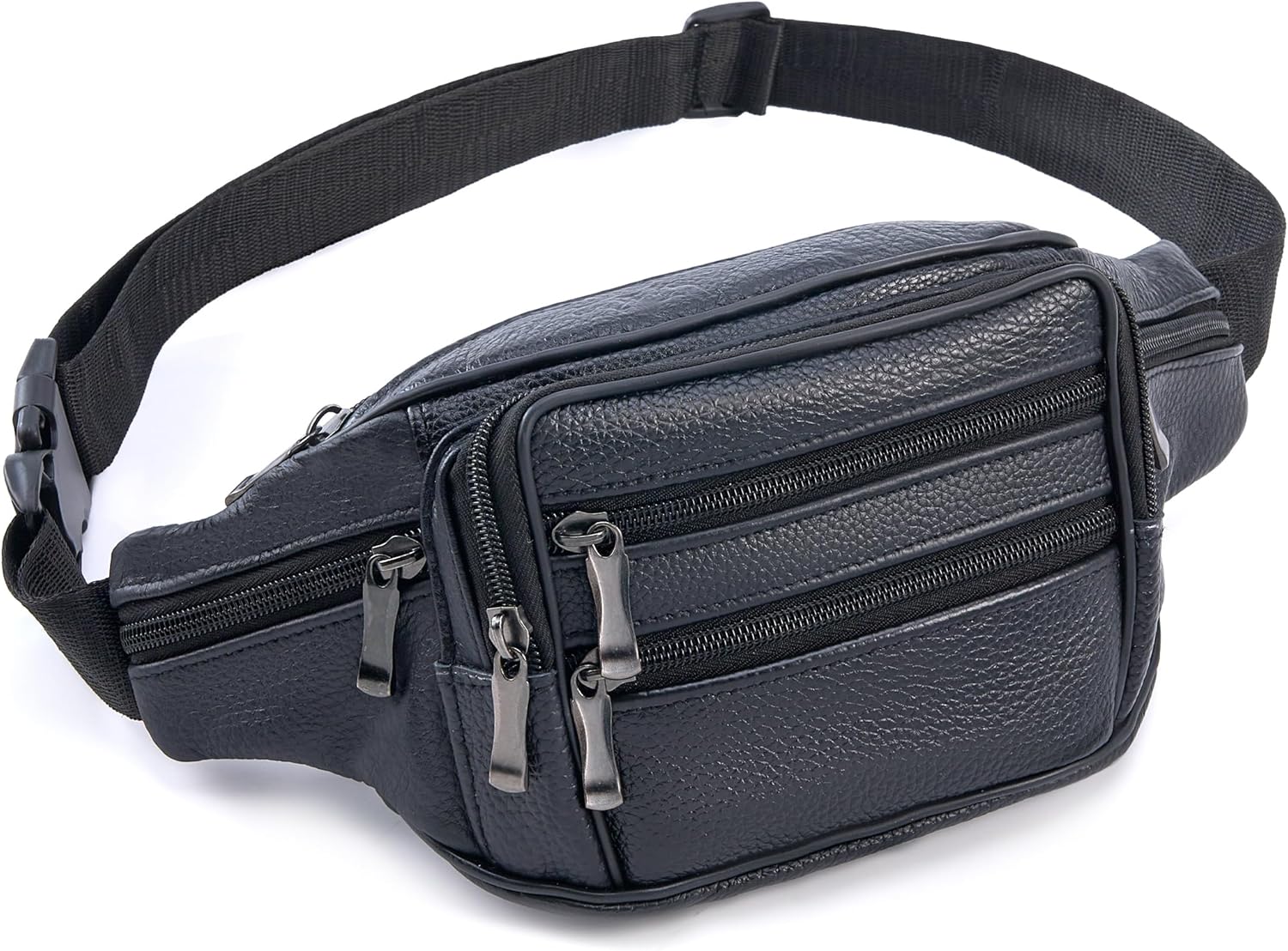 Leather Fanny Pack for Women and Men, Water-Resistant Waist Bag with Genuine Cowhide, Adjustable Leather Belt Bag with Easy Zipper, Multiple Compartments, Large Capacity
