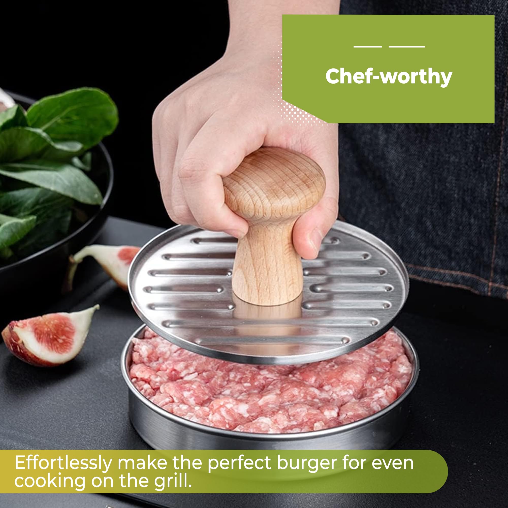 Hi Nature™ Profesjonalna prasa do hamburgerów ze stali nierdzewnej – 13,1 cm Smash Burger Press z rowkami do grillowania – nieprzywierająca prasa do hamburgerów i grillowa dla idealnych patties