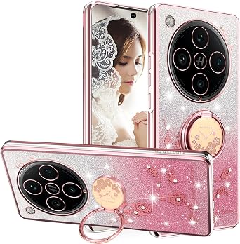 Flowers for Oppo Find X8 Pro Case with Kickstand HSF-Pink | Shockproof Protection-Slim Crystal Bling Clear Glitter Sparkle Diamond Flowers Floral Design Soft Silicone Cover