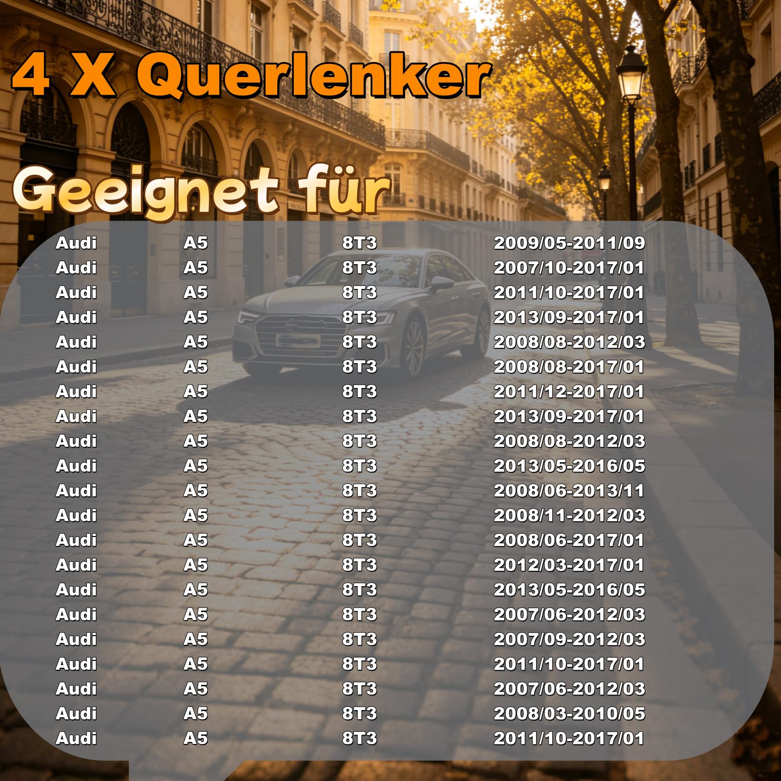 4x Querlenker Satz Vorne 8K0407505A 8K0407506A 8K0407509N 8K0407510A A4 A5 | Autoteile Ersatzteile A4 8K2 A4 Avant A5 8T3 A5 Sportback A6 4G2 4GC C7 A6 Allroad A7 Sportback Q5 8RB A4 8K A5 8T Q5 8R