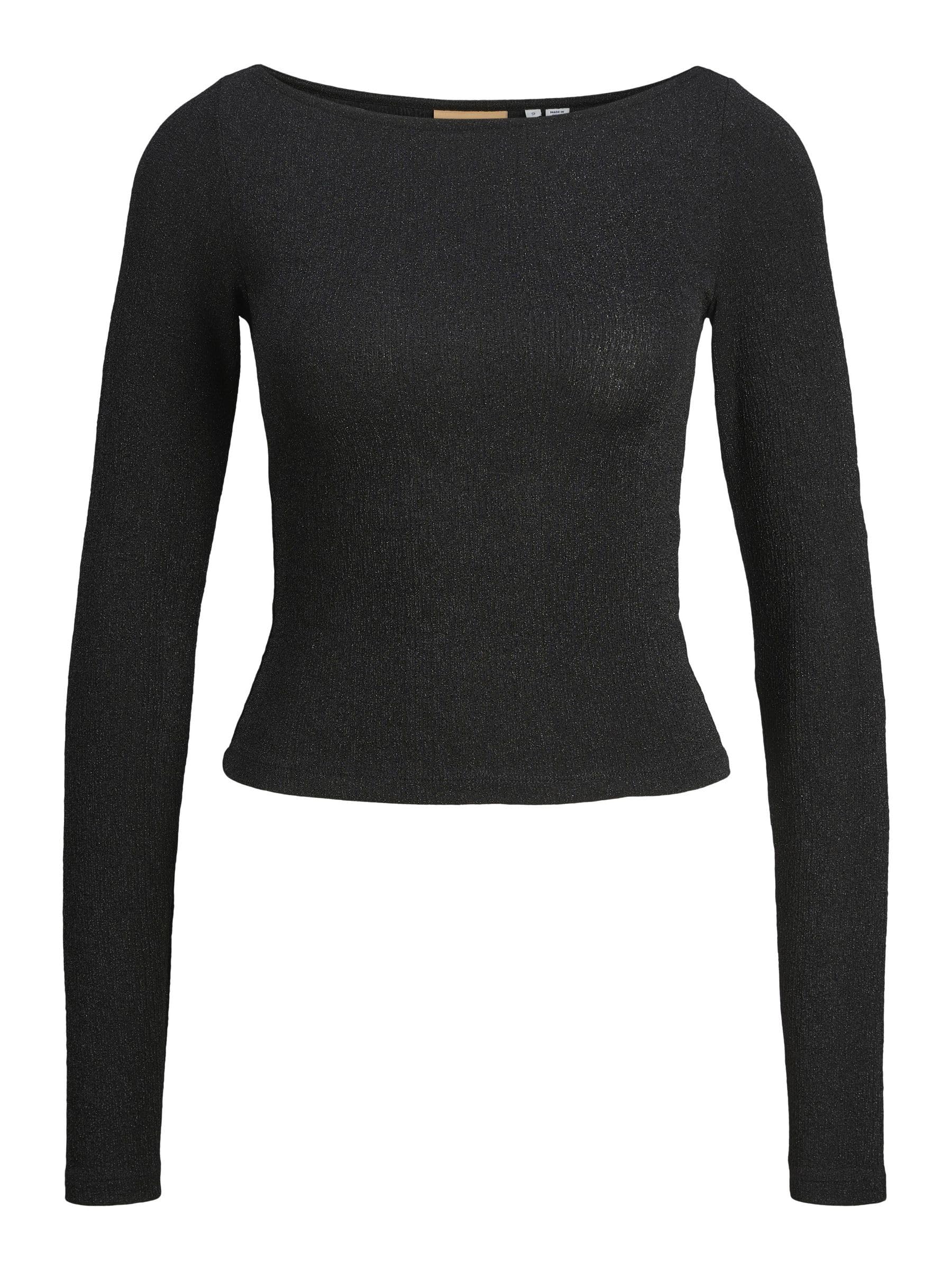 JJXX Damen Jxsigga STR Glitter Boatneck Top JRS Langarmshirt, Schwarz, S EU
