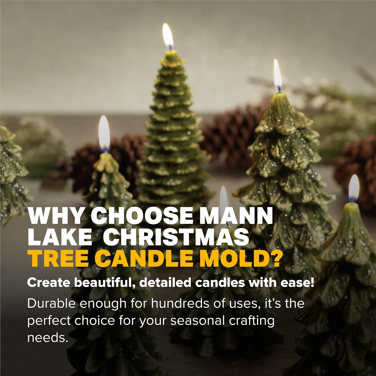 Mann Lake Christmas Tree Candle Mold, Reusable & Heat-Resistant Rubber Mold, Flexible Easy Release for Intricate Tree-Shaped Wax Candles, Ideal for Holiday Crafts and Handmade DIY Gifts, 5" x 2½"