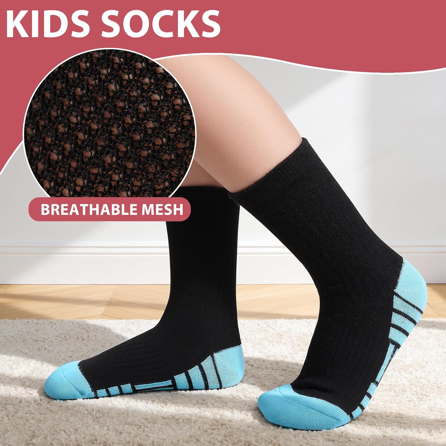 12 Pairs Kids Socks Girls Sock Crew Athletic Mid Calf Cut Cotton Socks for Girls Kids Toddler 1-14 Years - Image 5