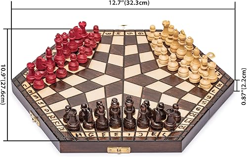 Miniatura 8 de Ajedréz de madera para tres jugadores, 11 pulgadas