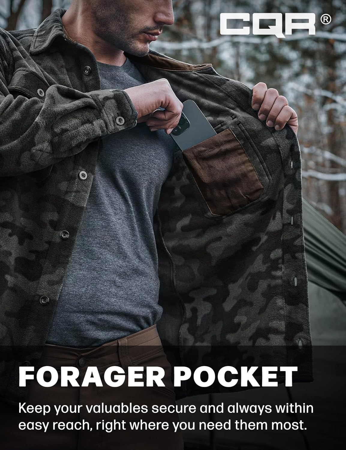 CQR Men's Long Sleeve Heavyweight Fleece Shirts, Plaid Button Up Shirt, Warm Outdoor Casual Shirt with Pockets - Image 6