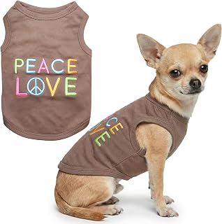 Parisian Pet Dog Shirt - 100% Cotton Peace Love Shirts for Small Dogs - Sleeveless Pet Clothes - Lightweight Dog T Shirts - Breathable Puppy Clothes - Stretchy Unisex Dogs Apparel
