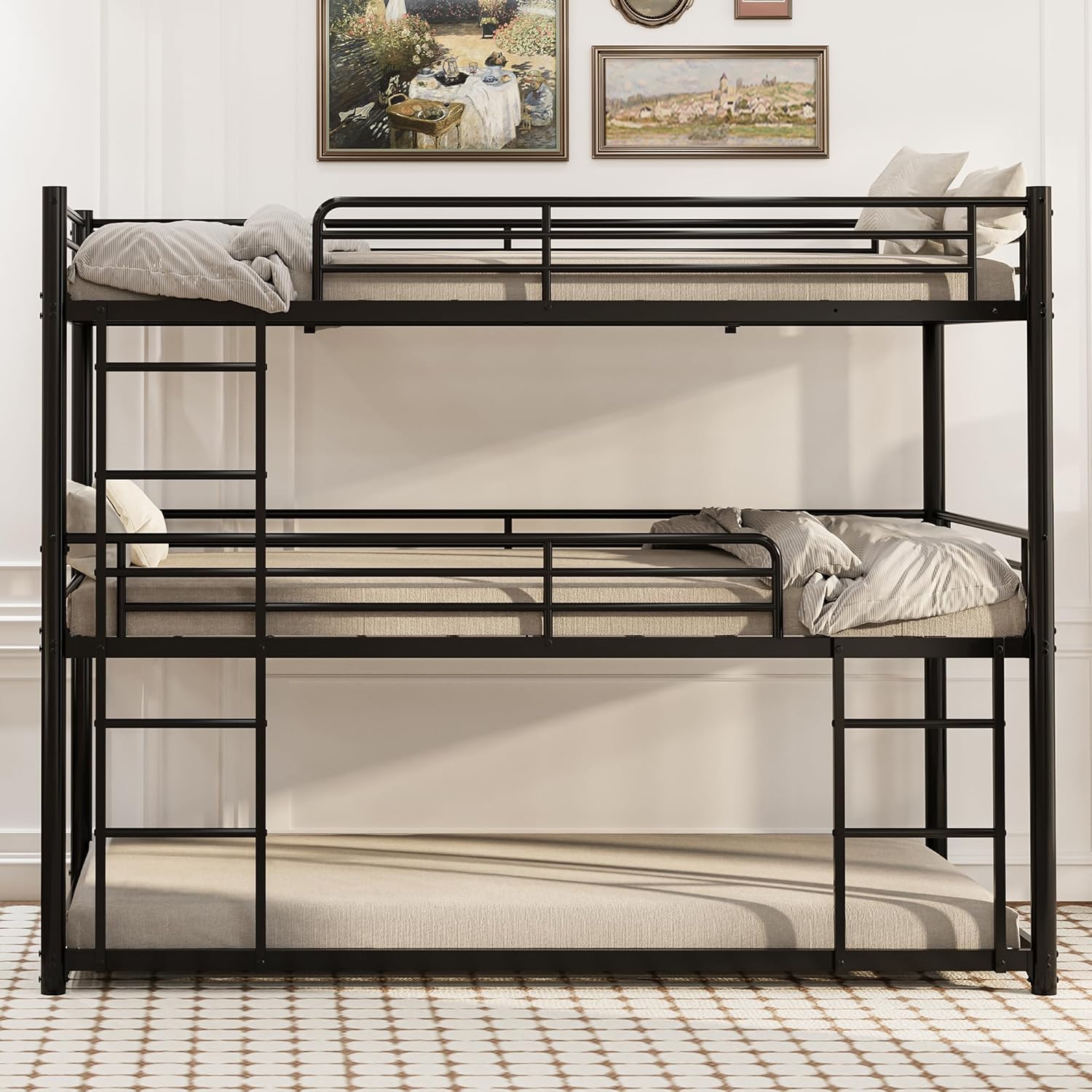 Triple Bunk Bed for Kids,Twin Over Twin Over Twin Metal Bunkbeds with Ladder for Kids Teens Bedroom, No Box Spring Needed, Easy Assembly