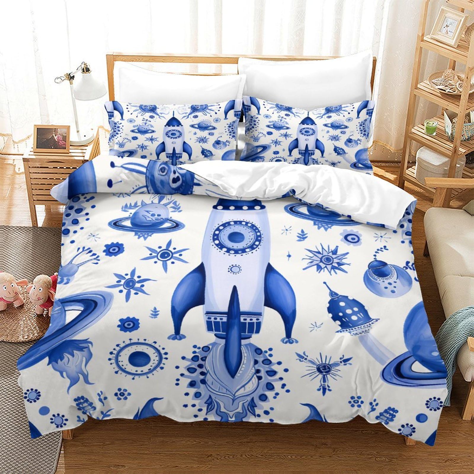 P1s9u7w5y Aircraft-6 3D Printed Space Rocket Duvet Cover Set 3Pcs Microfiber Galaxy Bedding Set Double（200X200cm）