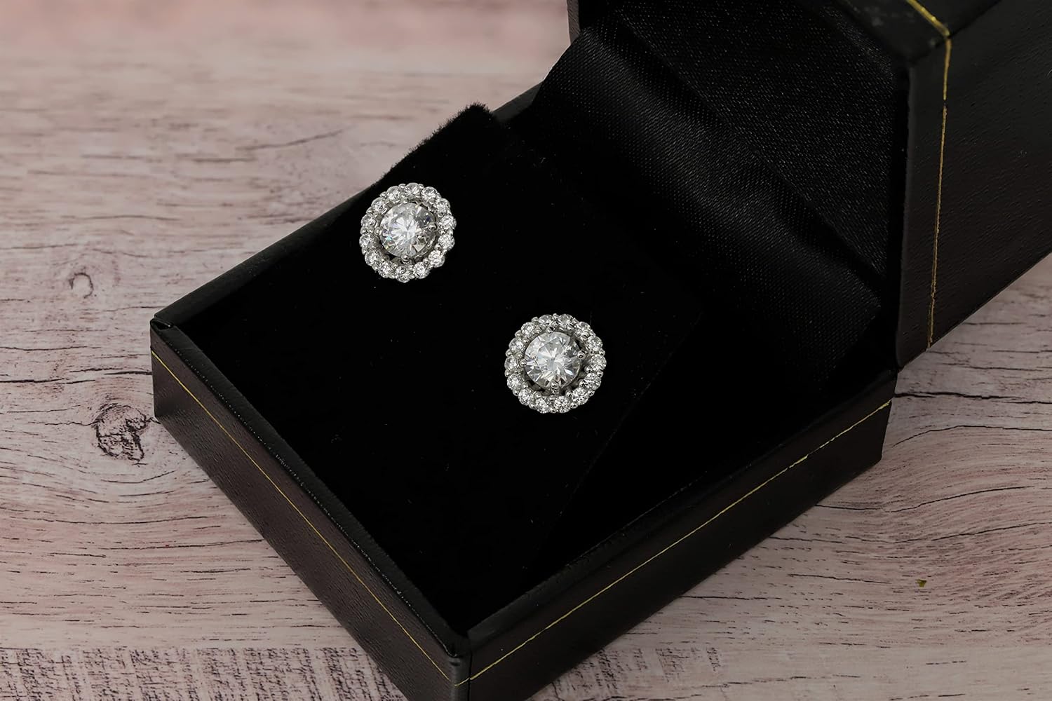 14K White Gold Cubic Zirconia Halo Stud Earrings 2 Ct Round - Image 5