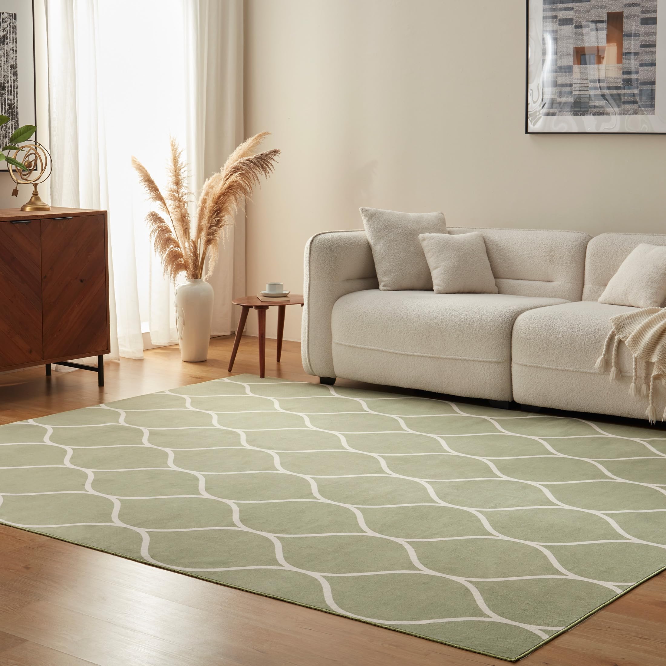 Photo 1 of ***STOCK PHOTO FOR REFERENCE ONLY***Amazon Basics Thin Indoor Area Rug, Geometric Printed Washable Home Decor Carpet for Living Room Bedroom, 4' W × 6' L, Green Geometric