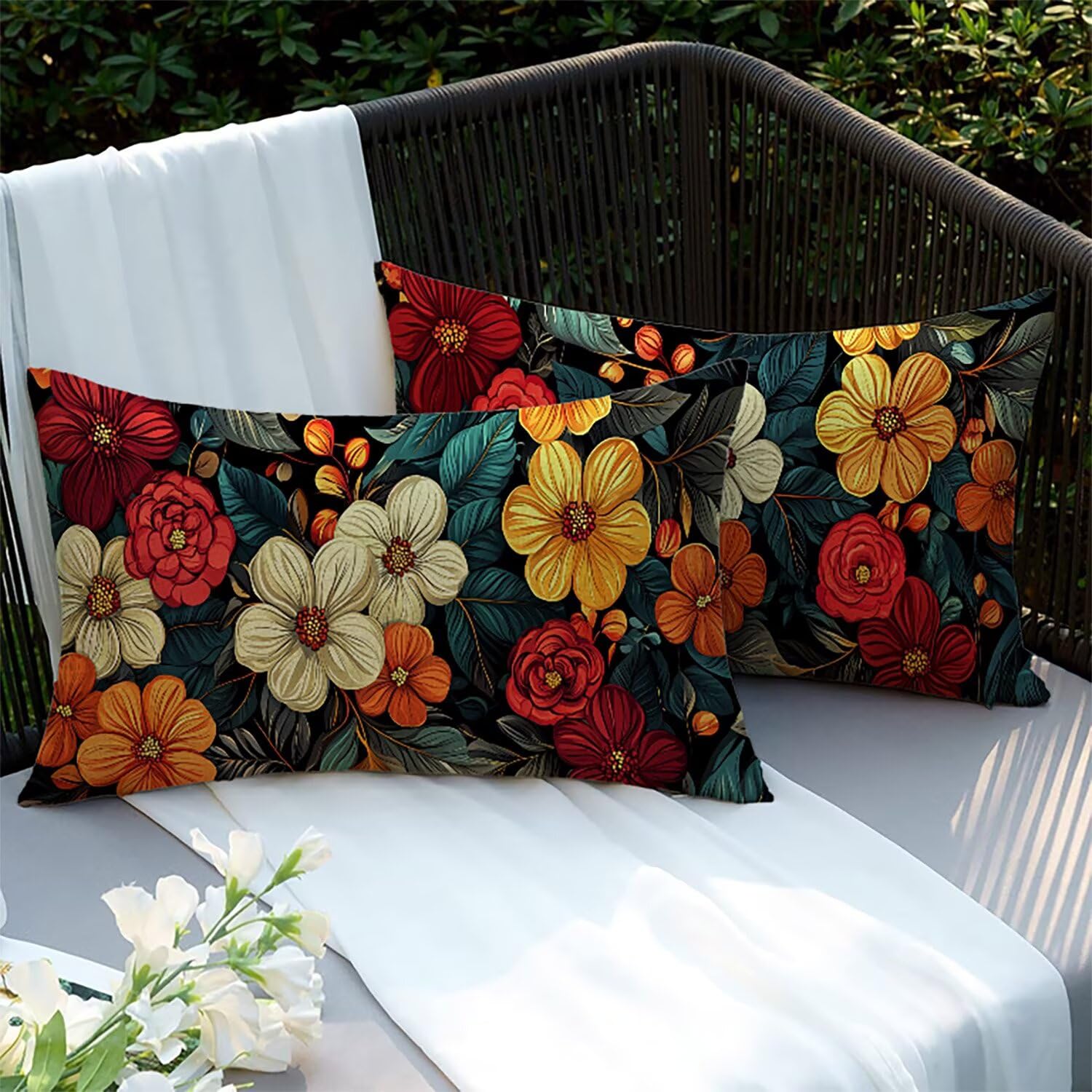 Housses de coussin imperméables en lin 70x50cm double face fleur