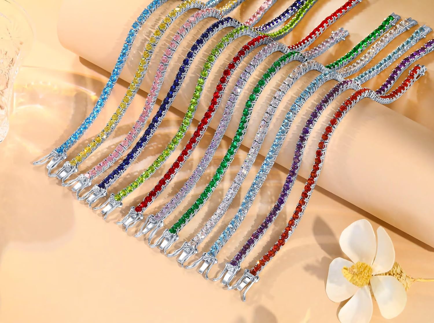 Classic Birthstone Tennis Bracelet for Women - 3mm Cubic Zirconia Tennis Bracelet Jewelry Birthday Gifts for Mom Wife - 6.5" 7.0" 7.5"