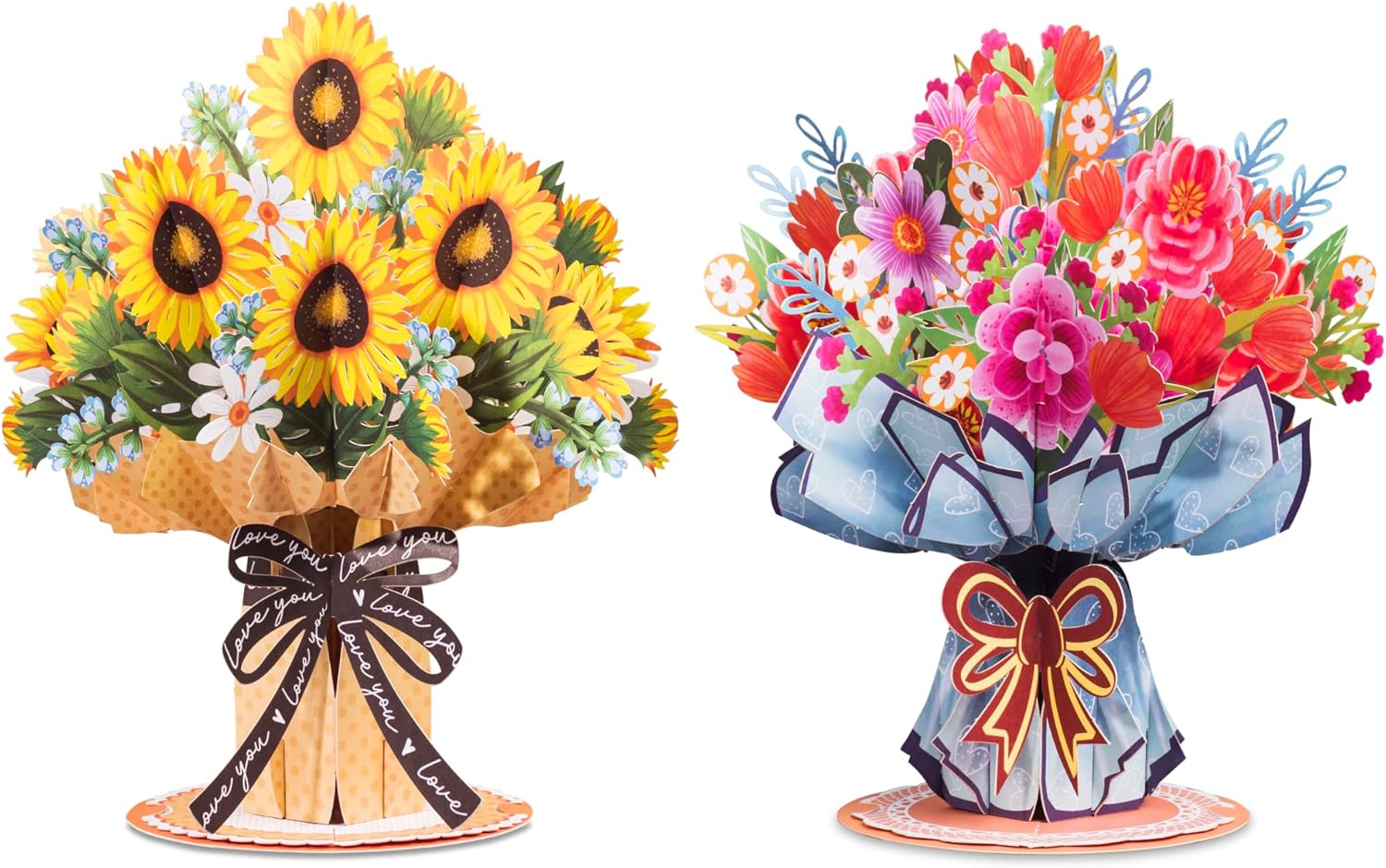 HugePop Flower Bouquet Pop Up Cards 2 Pack Includes 1 Sunflower Bouquet and 1