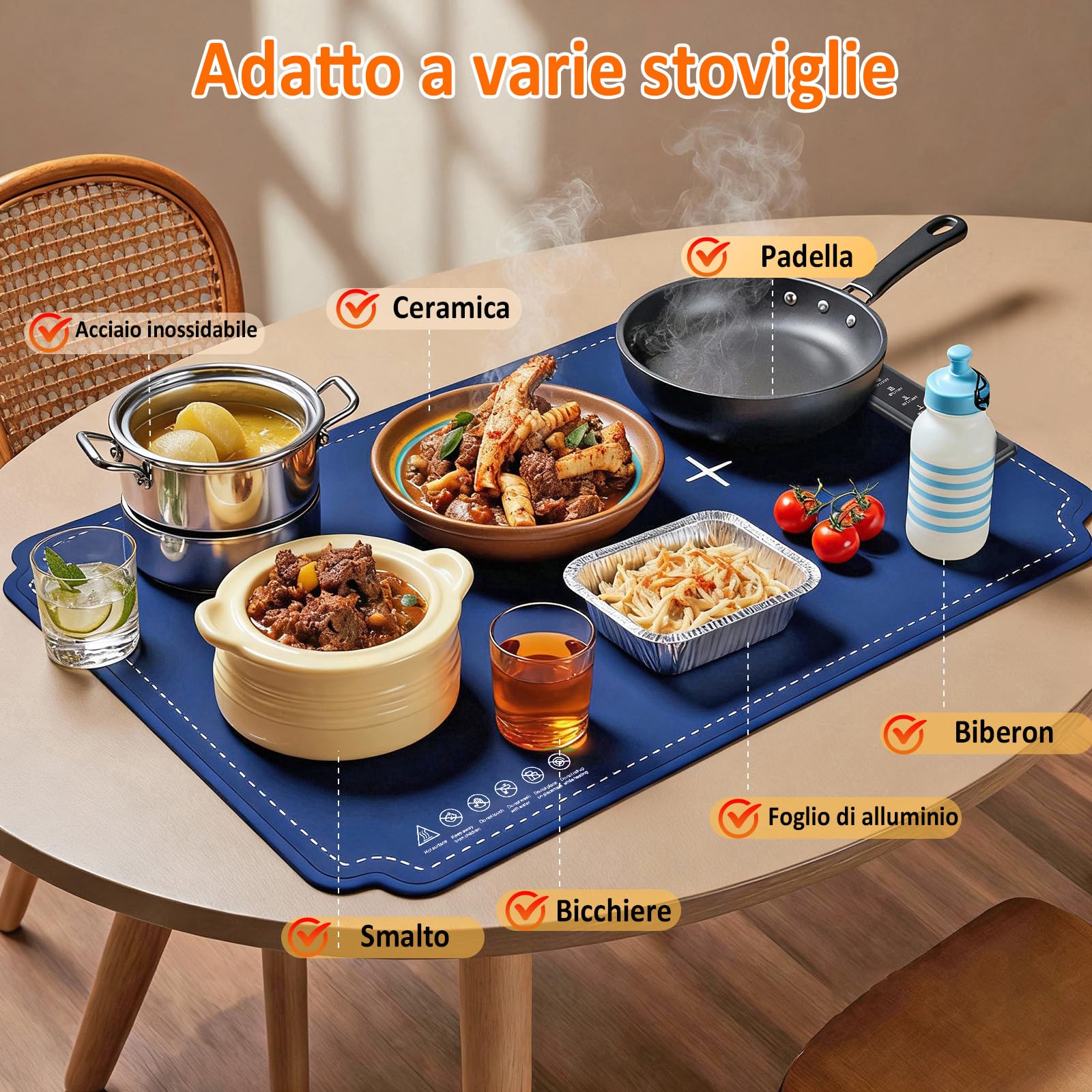 Tappetino Scaldavivande Vassoio Riscaldante Elettrico Temperatura Regolabile Tappetino Riscaldante Pieghevole per Feste, Eventi e Cene Domestiche