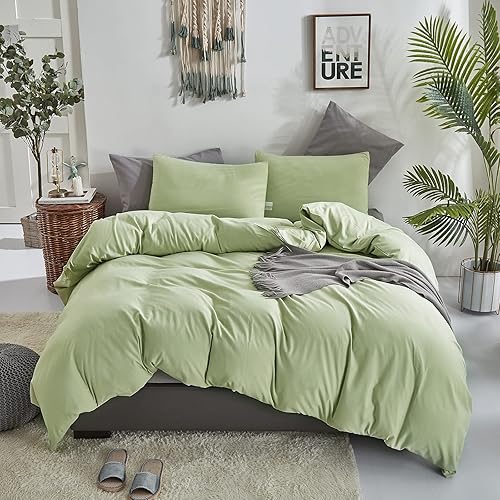 Juego de edredón verde claro, tamaño King, juego de ropa de cama verde salvia sólido, ligero para mujer, suave y ligero, manta verde menta claro,