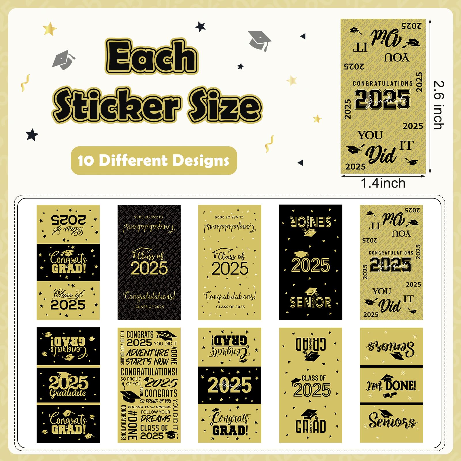 100Pcs Graduation Decorations Class of 2025 Candy Bar Wrappers,Black and Gold Congrats Grad Mini Candy Stickers Chocolate Bar Labels for College High School Graduation Party Favors,Candy Not Included