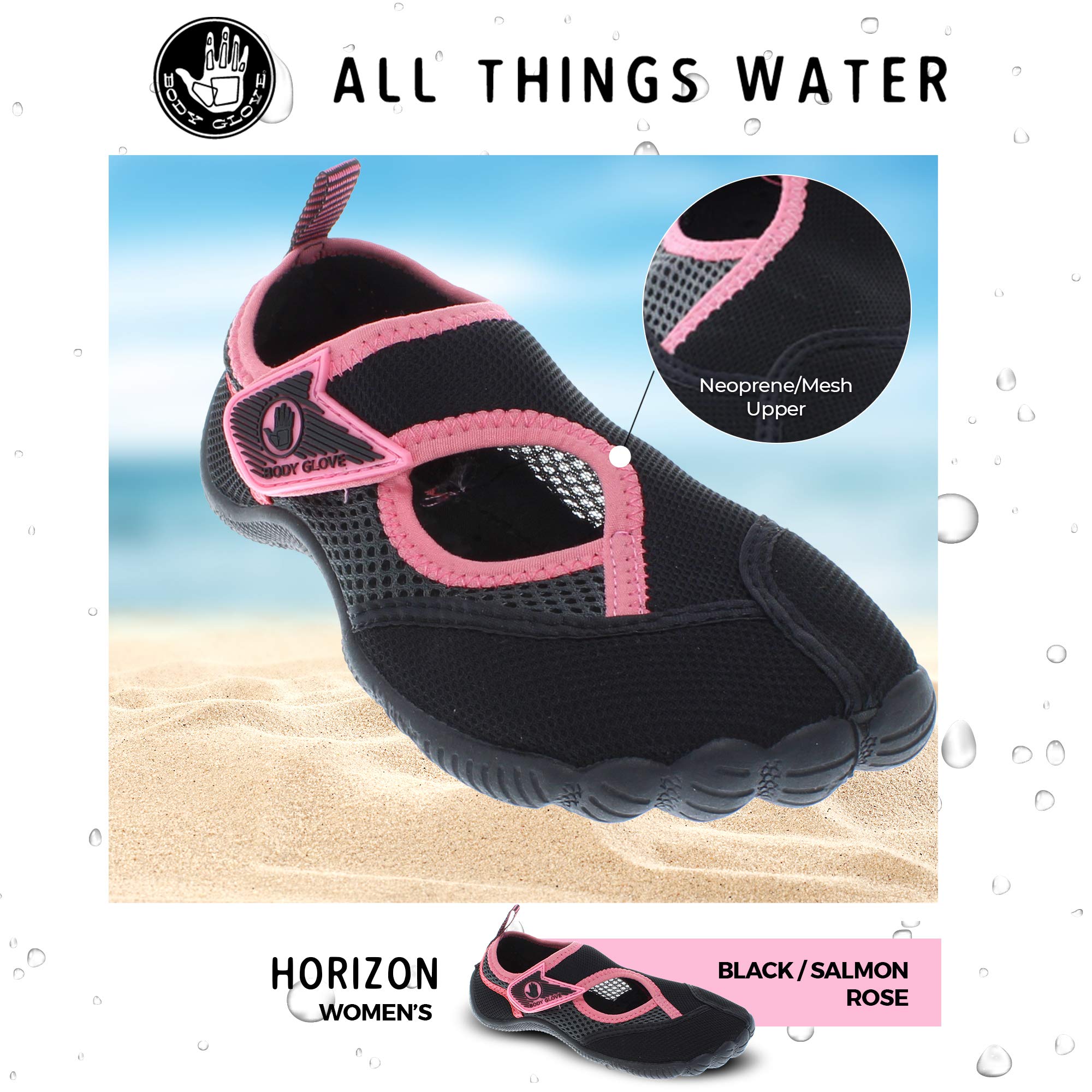 Body Glove Wasserschuhe für Damen, See, Aerobic, Schwimmen, Wassersport, Strand, Wasserschuhe für Damen, Schwarz und Lachsrosa