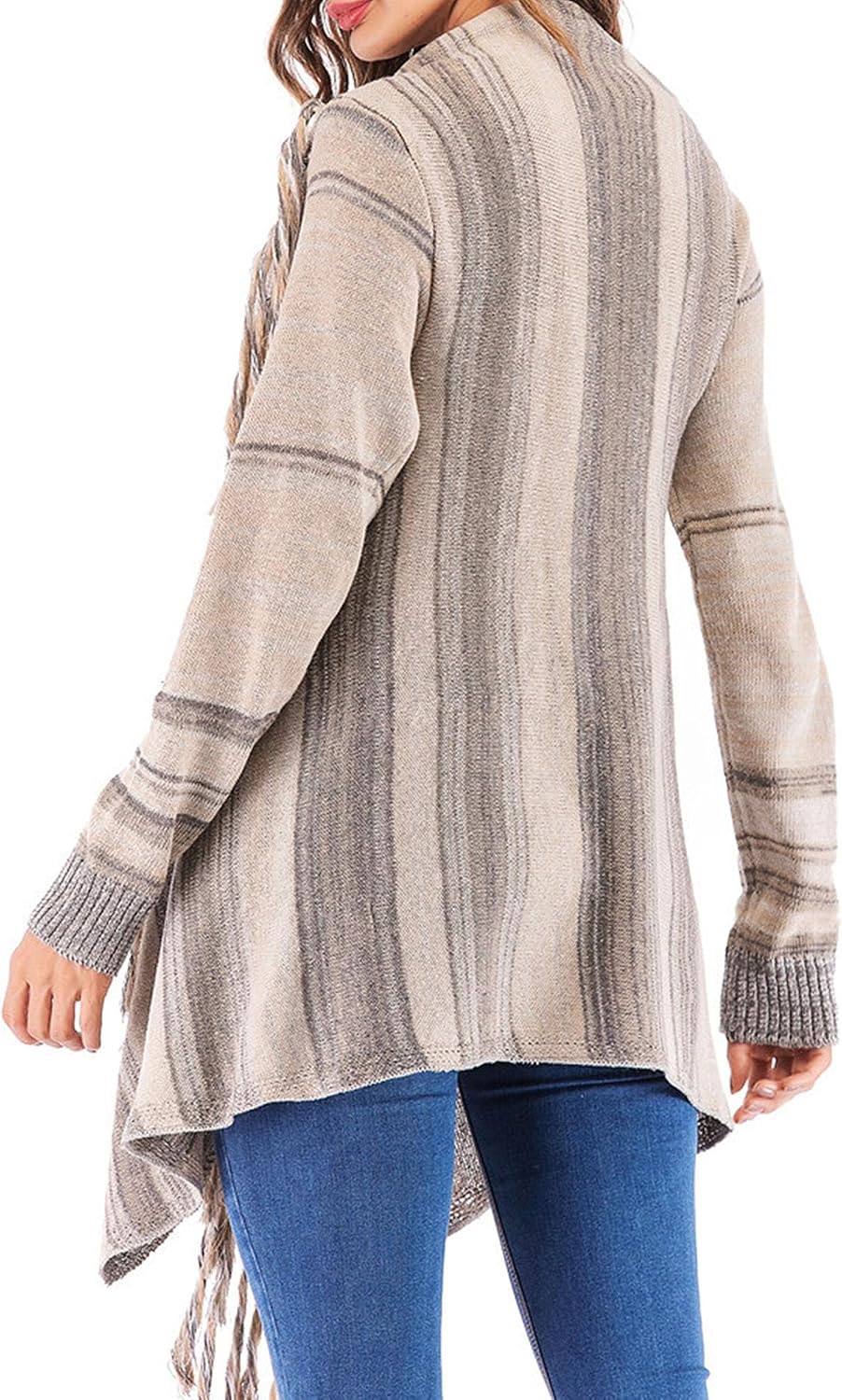 DGHM-JLMY Women's Fringed Loose Sweater Coat Open Front Tassel Cardigan Sweater Poncho Fringe Wrap Front Knit Coat