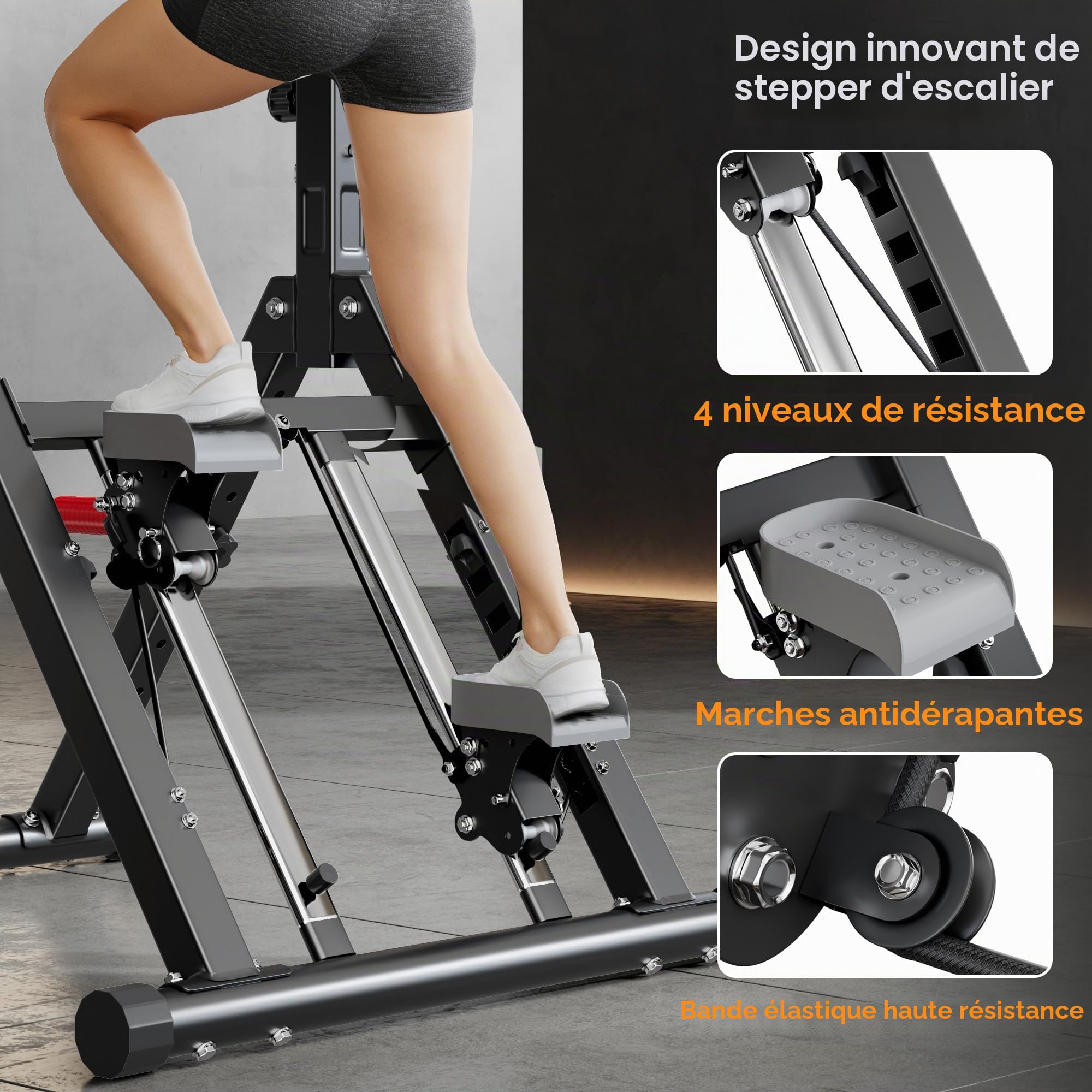 SogesPower Tour de Musculation Power Tower avec Stepper Intégré, Station de Traction et Dips Réglable en Hauteur, Machine d'Entraînement Maison Complète pour Musculation et Cardio Pliable et Compact