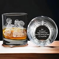 Personalized Whiskey Glass with Photo & Handwriting - Custom Laser Engraved Old Fashioned Rocks Glass, Made in USA - Dad Gift