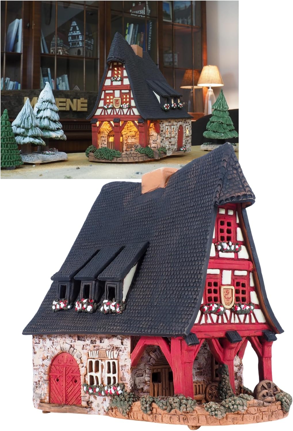 Ceramic Houses and Villages Collection - Handmade Ceramic Tealight Candle Holder Decoration Collectible Miniature Light House Old Smithery in Rothenburg, Germany D224AR*
