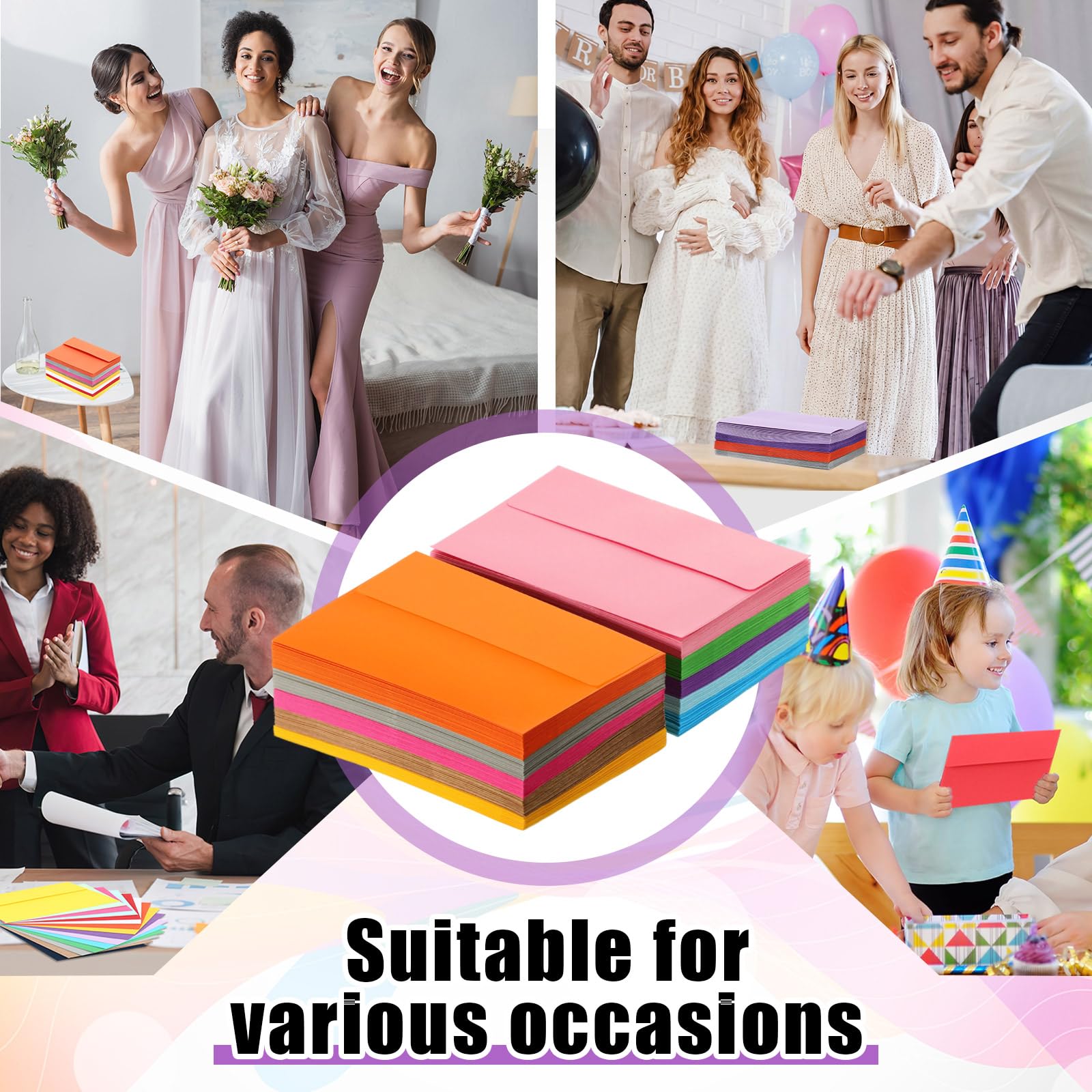 SATINIOR 300 buste per inviti in formato A7, 15 colori, per biglietti da 12,7 x 17,8 cm, con chiusura adesiva, per lettere, foto, biglietti, matrimoni, baby shower, 13,3 x 18,4 cm