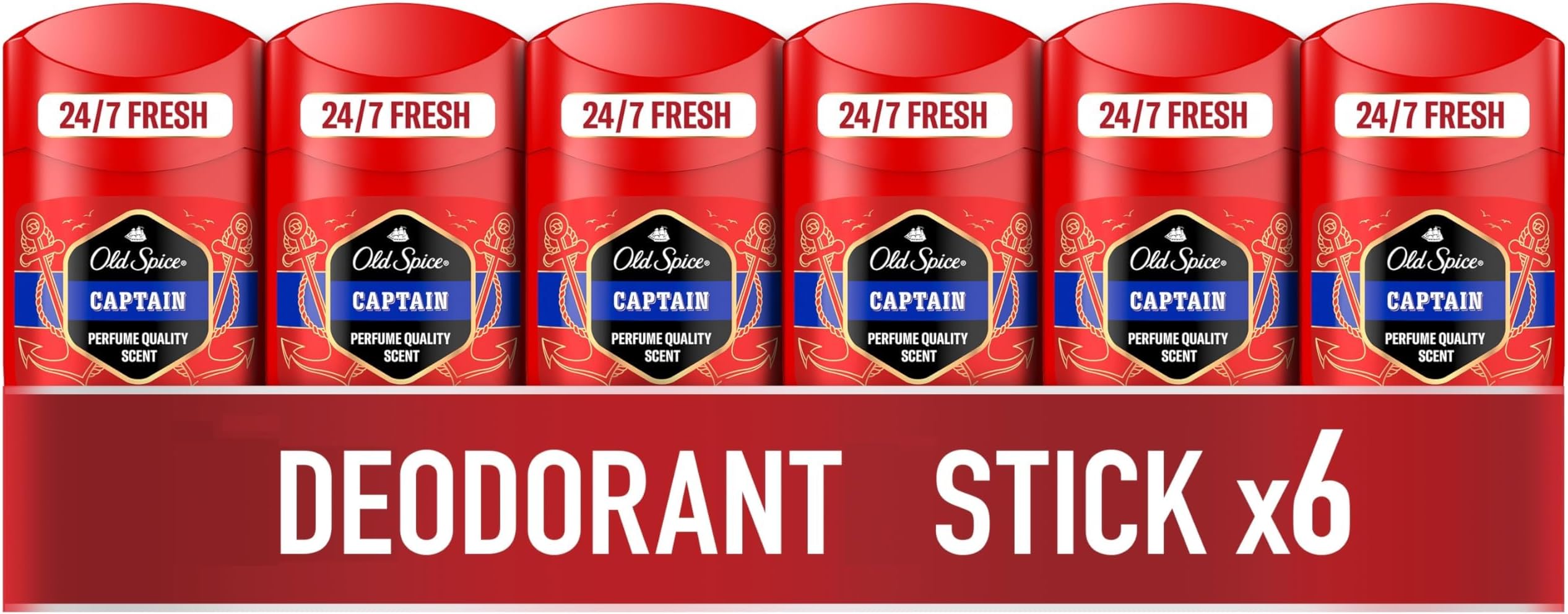 Captain Men's Deodorant Stick 6x50ml, 24/7 Fressshhh With Daily Use, Long Lasting Perfume Quality Scent, Odour Protection, 0 percent Aluminium Salts, Invisible On Black & White