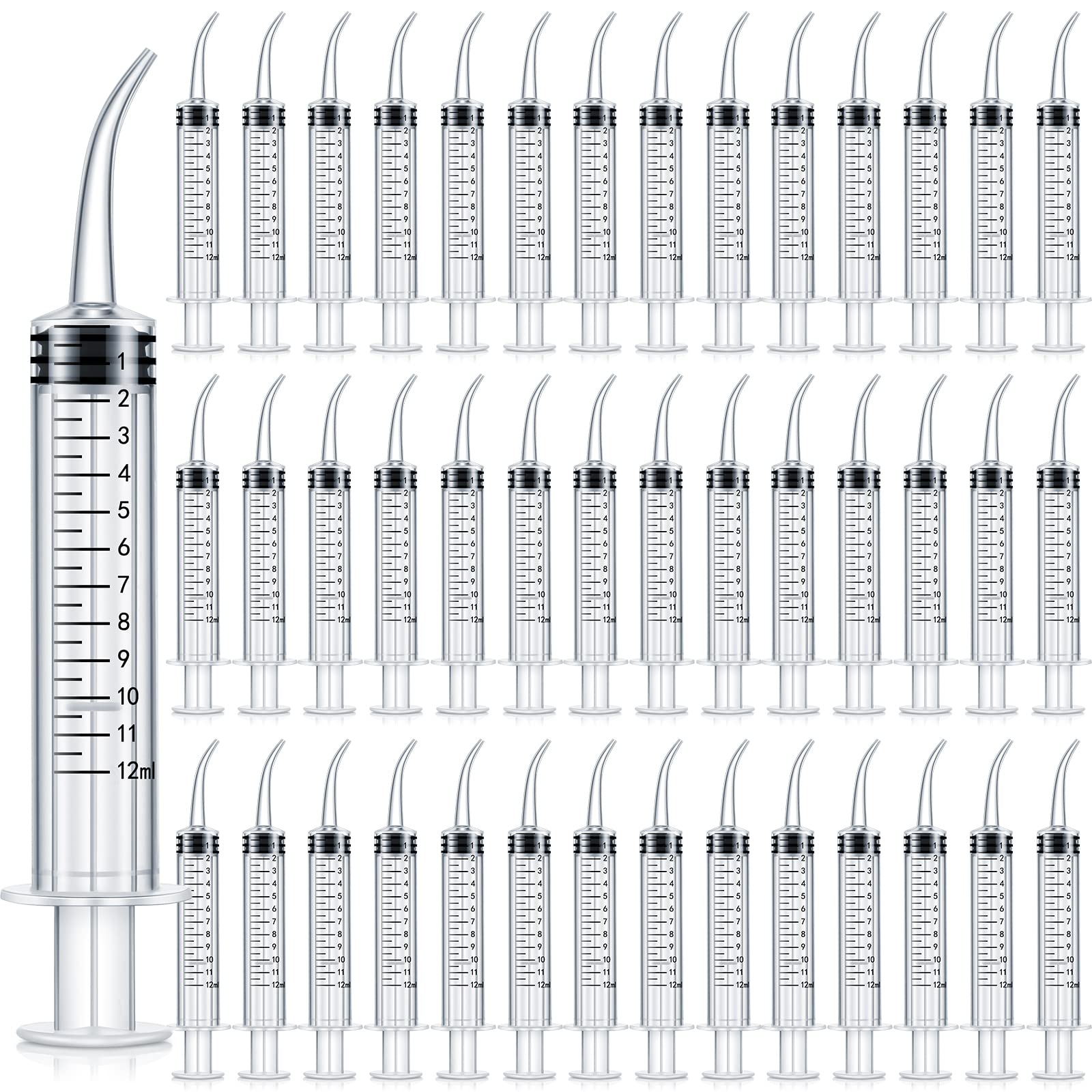 Zhengmy 100 Pack Dental Syringe with Curved Tip 12ml Disposable Irrigation Dental Syringe for Tonsil Stones Squirt Liquid Injection Mouthwash Cleaner Oral Tooth Care(with Capacity Scale)
