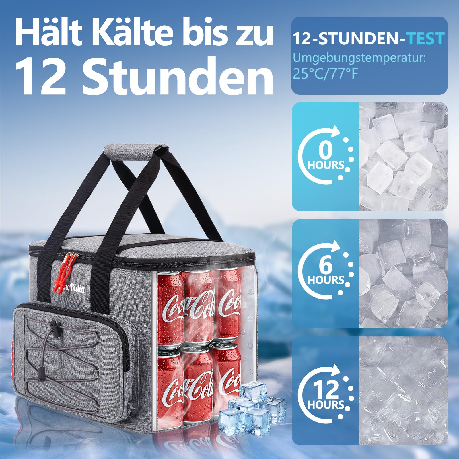 Kühltasche Faltbar für Unterwegs, Isoliertasche Thermotasche Cooler Bag für Essen & Getränke, Tragbare Kühlbox für Camping Strand BBQ Grillen Picknick Wandern Einkaufen