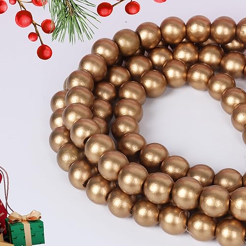 Miniatura 10 de Guirnalda de cuentas de madera de Navidad Guirnalda de cuentas de madera para decoración navideña de árbol de Navidad (blanco)